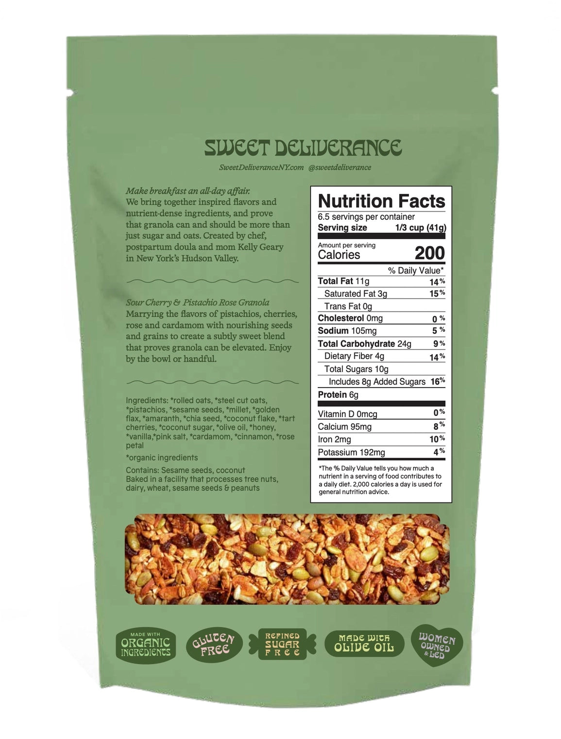 Sweet Deliverance | Large Sour Cherry & Pistachio Rose Granola (250g)