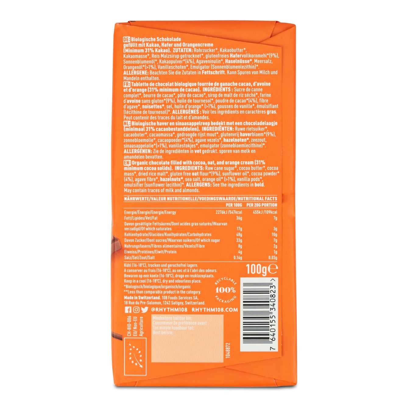 Rhythm 108 | Large Dark Cocoa Orange Chocolate (100g)