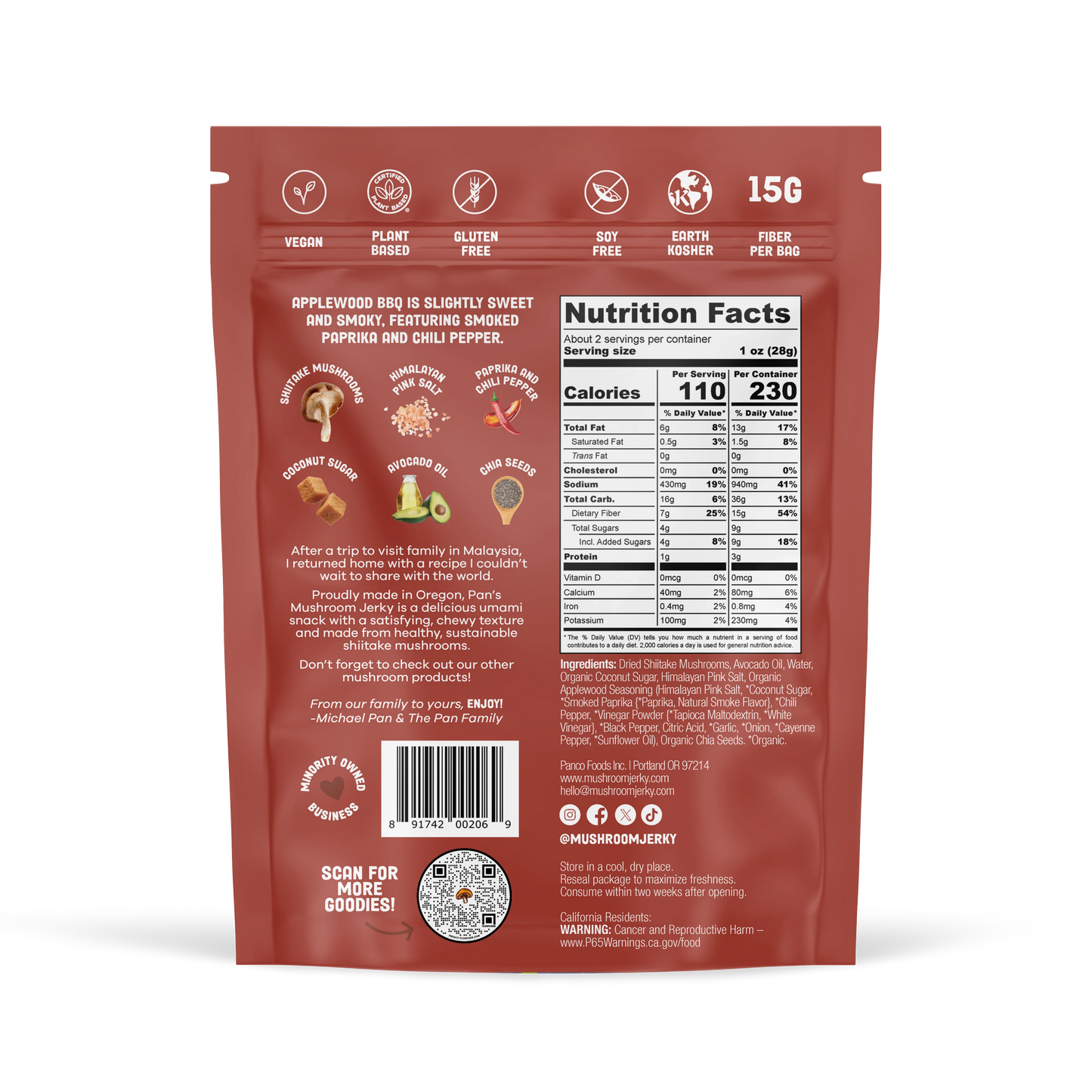 Pan's | Applewood BBQ Mushroom Jerky (62g)