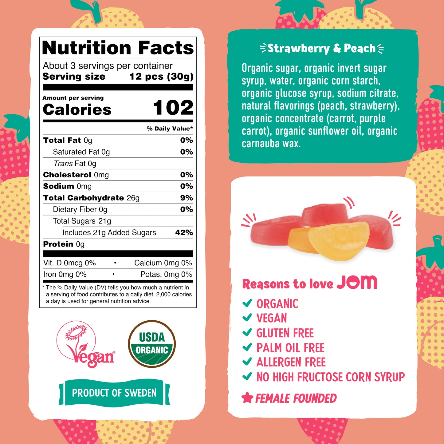 Jom | Candy: Strawberry Peach Gummies (100g)