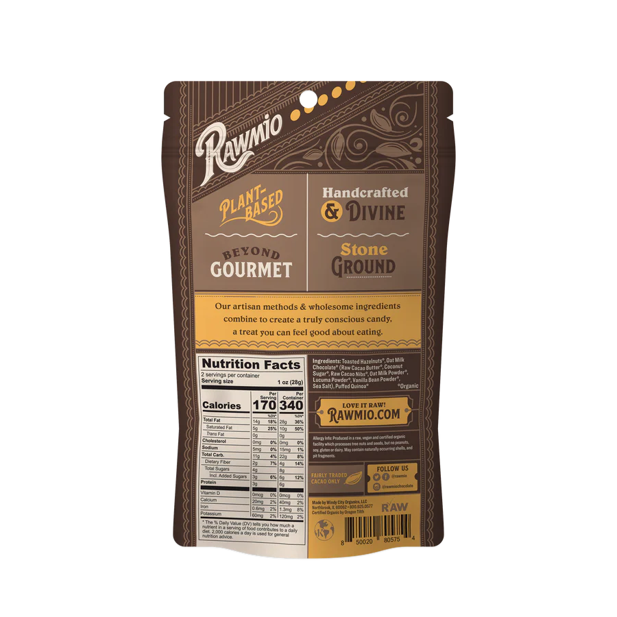 Rawmio | Oat Milk Chocolate Covered Toasted Hazelnuts (57g)